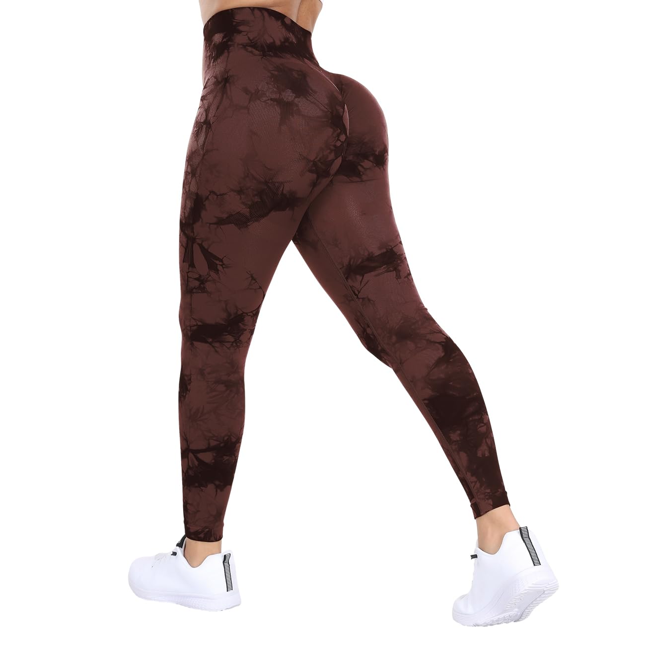 DUROFIT Leggings Sportivi da Donna Tie Dye Leggins Push Up a Vita Alta Pantaloni Compressione Yoga Pants per Pilates Fitness, Marrone S