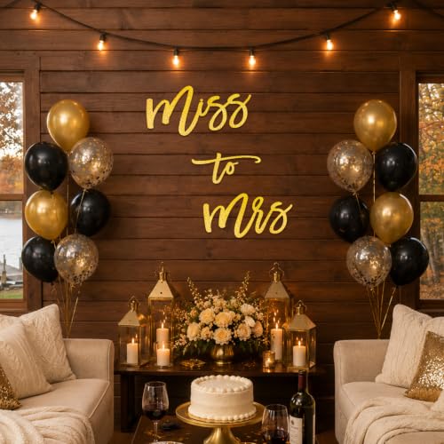 Image of Miss to Mrs Sign, Felt Letter Photo Props for Bridal Shower and Bachelorette Party, Engagement Wedding Balloon Arch (Glitter Gold)