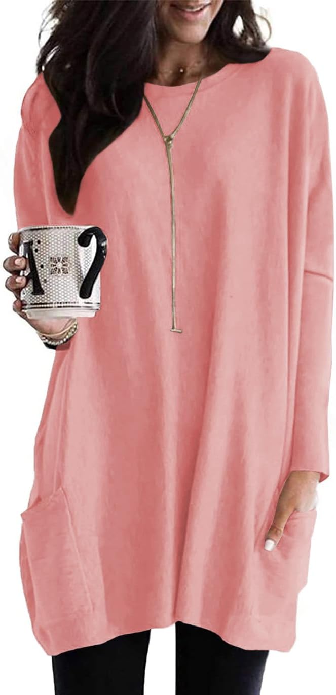 Naggoo Womens Long Sleeve Tunic Tops with Pockets for Leggings Casual Long T Shirts Floral Print Blouses