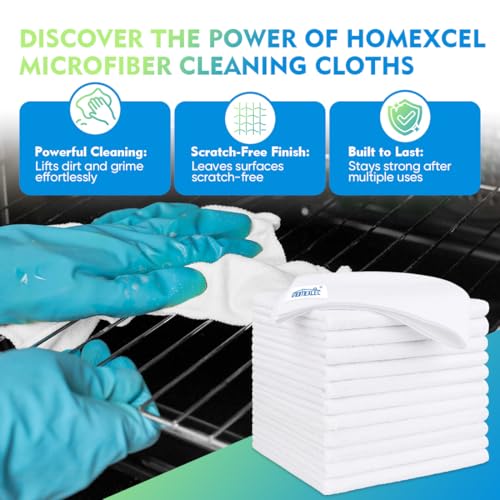 Image of HOMEXCEL White Microfiber Cleaning Cloth 200PK, Towels for Cars, 12.5x12.5 inch