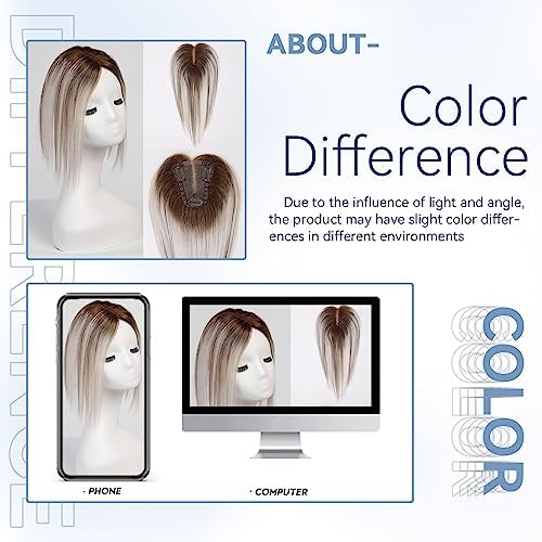 Miniatura 6 de EMMOR Toppers de cabello humano Remy para mujer, 100% 3.5 x 4 pulgadas atados a mano con base de encaje suizo de 12 pulgadas (degradado gris