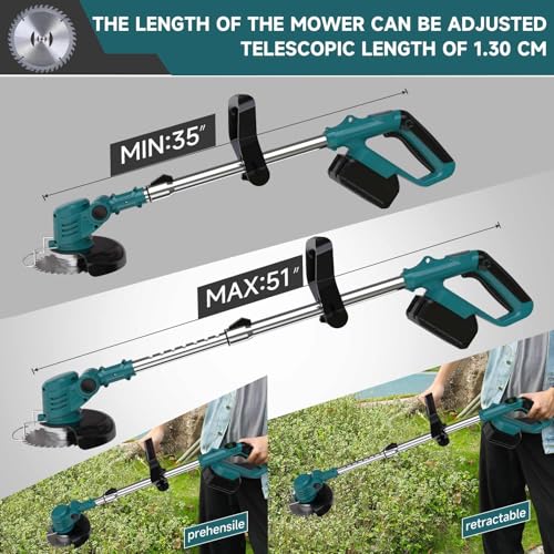 YEXLXLN Rasentrimmer mit Akku und ladegerät, Akku Rasentrimmer für Makita-Akkus mit 4 Klingentypen und 2 x 2,0 Ah Batterien, 21V Freischneider Akku für Garden Trimmen (Blau) 5