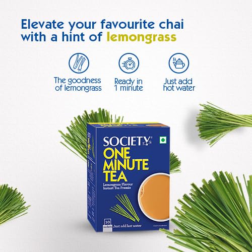 Image of Society One Minute Tea | Lemongrass Flavour | Refreshing Lemongrass flavour | Flavoured Instant Tea | 14g X 10 Sachets (140g) | Pack of 1