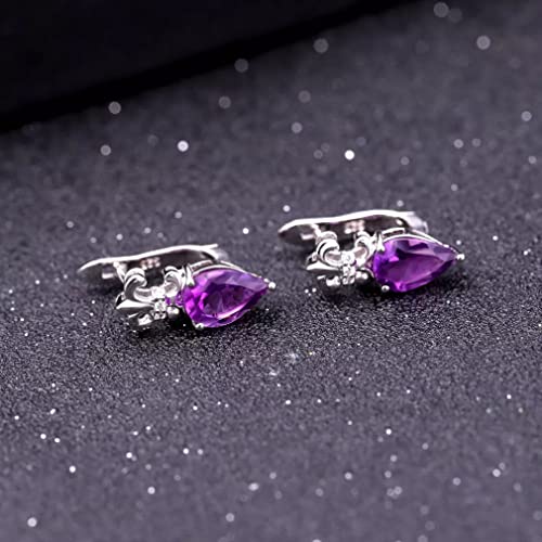 Boucles d'oreilles améthyste violette véritable 2.60CT clous d'oreilles pierres - 4