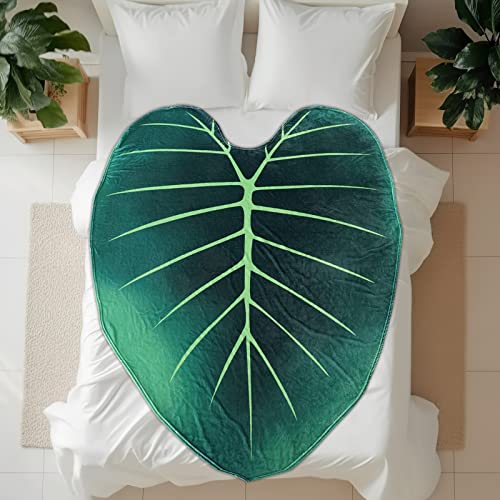 Image of Oswpzor Soft Giant Leaf Shape Blanket - Green Plant Print Throw for Couch, Bed, Sofa - Plant Lovers Big Leaf Blanket - Size 63x87 Inches