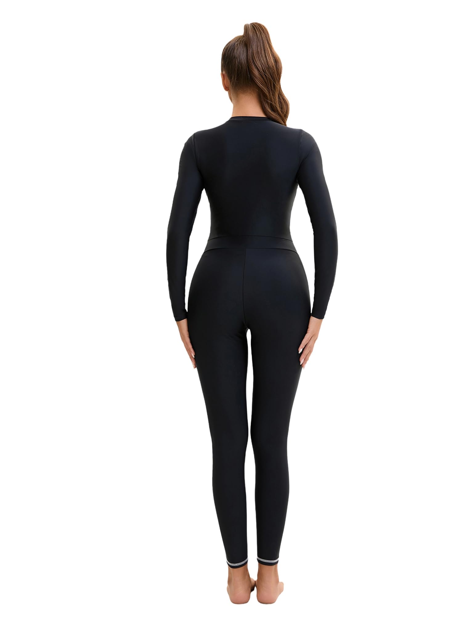Mufeng Maillot de Bain Femme Zip Up Manches Longues Rashguard Protection Fermeture éclair Surf Combinaison de Sport Natation