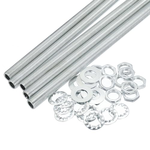 sourcing map 30cm Tige Filetée Creuse pour Lampe Trousse avec Encoches Écrous Rondelles 1/8IP Filetage Fixations Assortiment pour Luminaire éclairage Réparation Assemblage Coffret de 35