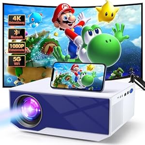 Wielio Mini Beamer mit Bluetooth und WiFi, 1080P Auflösung, 18.000 Lumen Helligkeit, HD Display ohne Lag, Kompatibel mit PS5 und Switch