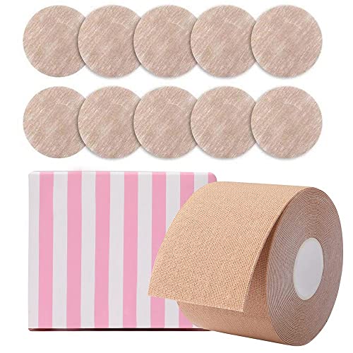 Okela Boob Tape And 10 Pcs Backless Nipple Cover Set, Breathable Breast Lift Tape Boobytape For Breast Lift Athletic Tape With Breast Petals Disposable Adhesive Bra For A-E Cup Large Breast #TOP10