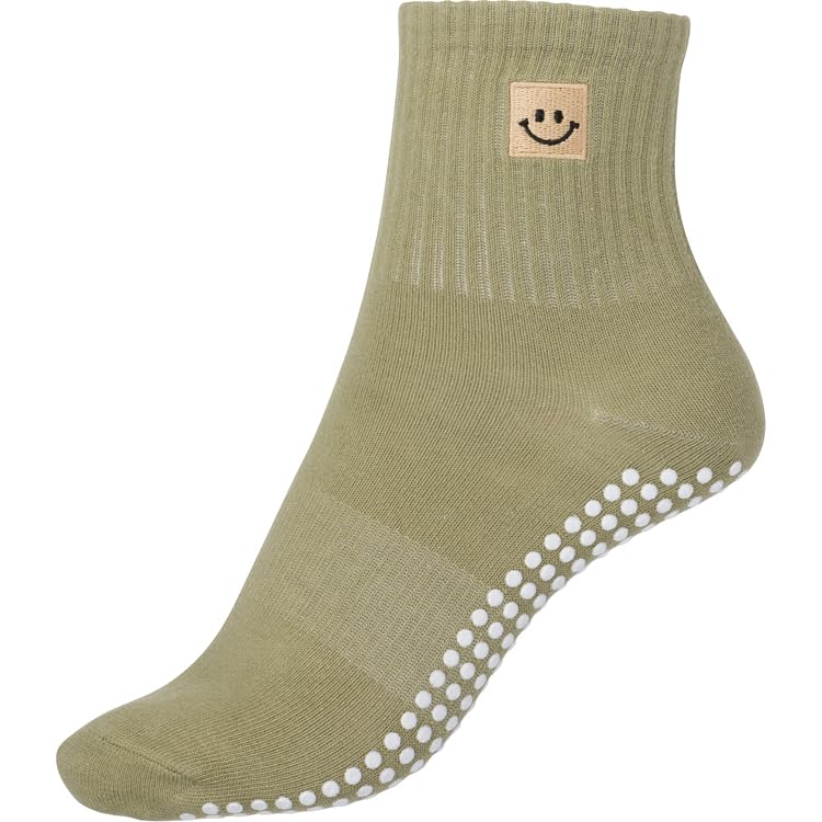Smirk Co. Pilates Socks - Extra Grip, Performance Fabric, Adaptive Flex-Fit Non-Slip Socks for Women | Nonskid Socks for Yoga, Hospital, Barre, Sports & Home Use -Machine Washable - Olive Green