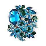 EVER FAITH Antique-Gold-Tone Austrian Crystal Party Flower Leaf Vine Brooch Green