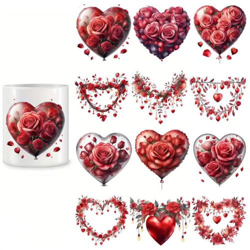 4pcs Valentine's Day Rose & Heart Design UV DTF Cup Wraps Winter UV DTF Transfer Sticker for Glass Cups Furniture Craft DIY Crafts，Rub on Transfer Stickers for DIY Water Bottle Laptop Decal Wood Car