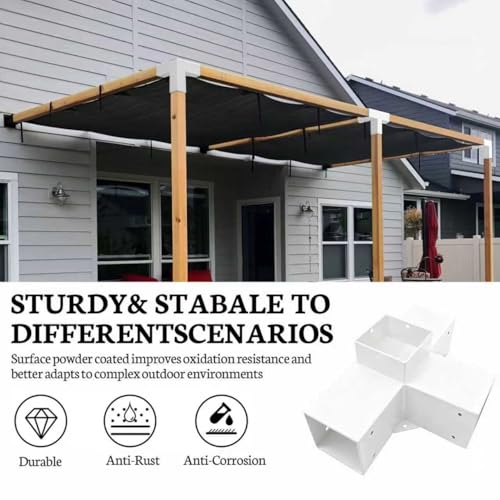 Image of 1 Pack 4-Way Pergola Brackets Kit,DIY Right Corner Woodwork White Brackets for 4 inch x 4 inch (Actual:3.5 inchx3.5 inch) Lumber for Patio Pergolas, Gazebos, Log Cabin W /Hardware