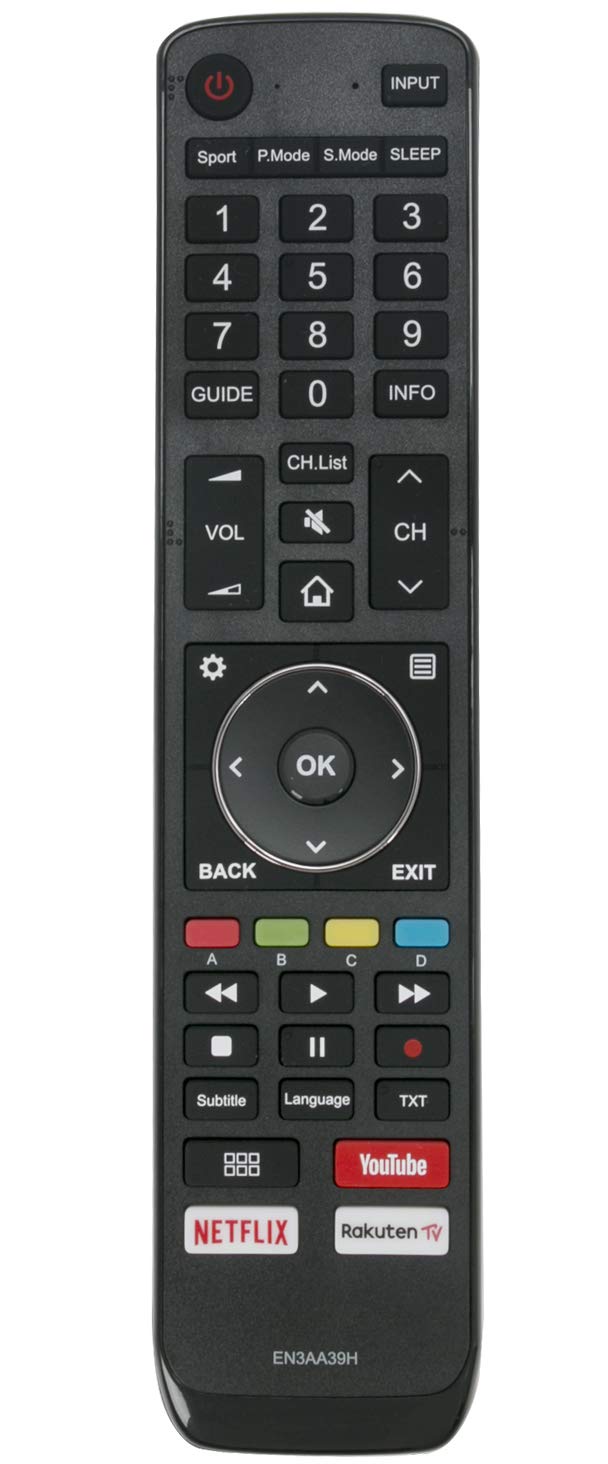 ALLIMITY EN3AA39H Télécommande Remplacer Pour Hisense TV With Netflix Rakuten Youtube TV H50A6550 H43A6550 H55A6550