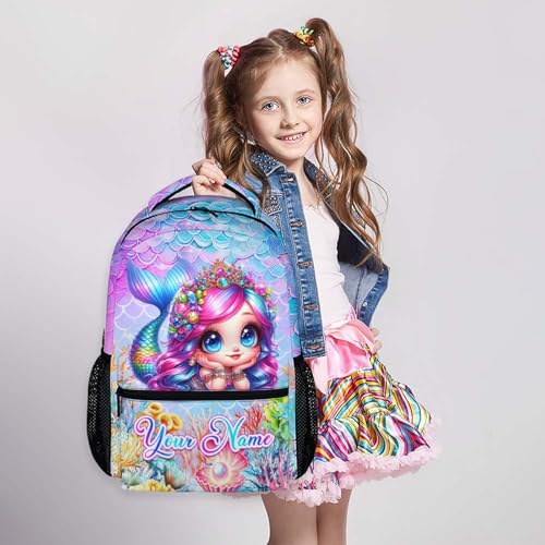 Girls Backpack for School, Personalized Mermaid Backpacks for Kindergarten Elementary, Custom Lightweight Toddler Bookbag with Name for Girls 3-6, Back to School Gift3