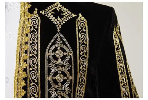 Baroque Floral Embroidery Velour Suit Jacket Mens Vintage Stand Collar Cardigan Blazer4