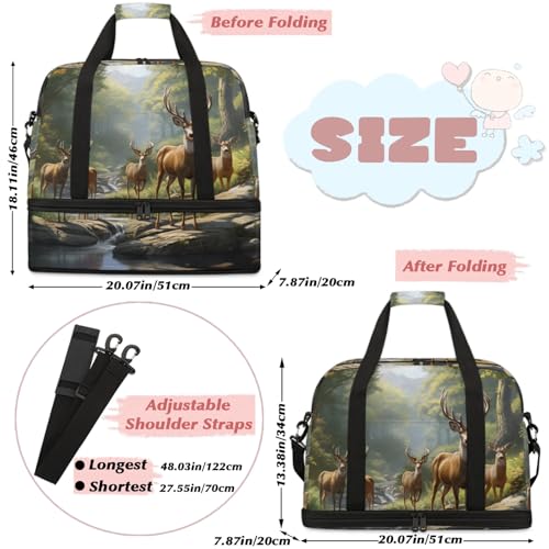 Large Weekender Overnight Bags Forest Green Deer Travel Duffel Bag for Women Men Gym Bag With Shoe Compartment Foldie Travel Tote Bag Carry On Personal Item Bag for Travel Gym Sports2