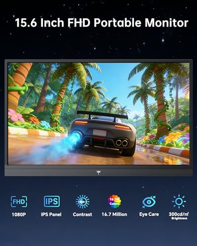 Image of KTC Portable Monitor 15.6 Inch, FHD 1080P Travel Laptop Monitor Extender with USB-C HDMI, Ultra-Slim IPS HDR Display with Speakers, Second Monitor Screen for Laptop Phone Xbox Mac Switch, Black H15F9