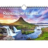 Reisezauber Island - Calendario DIN A5 para 2026, Reikiavik, ciudad, viaje, país, vacaciones, juego de regalo, contenido: 1 calendario, 1 colgante de Navidad (2 piezas en total)