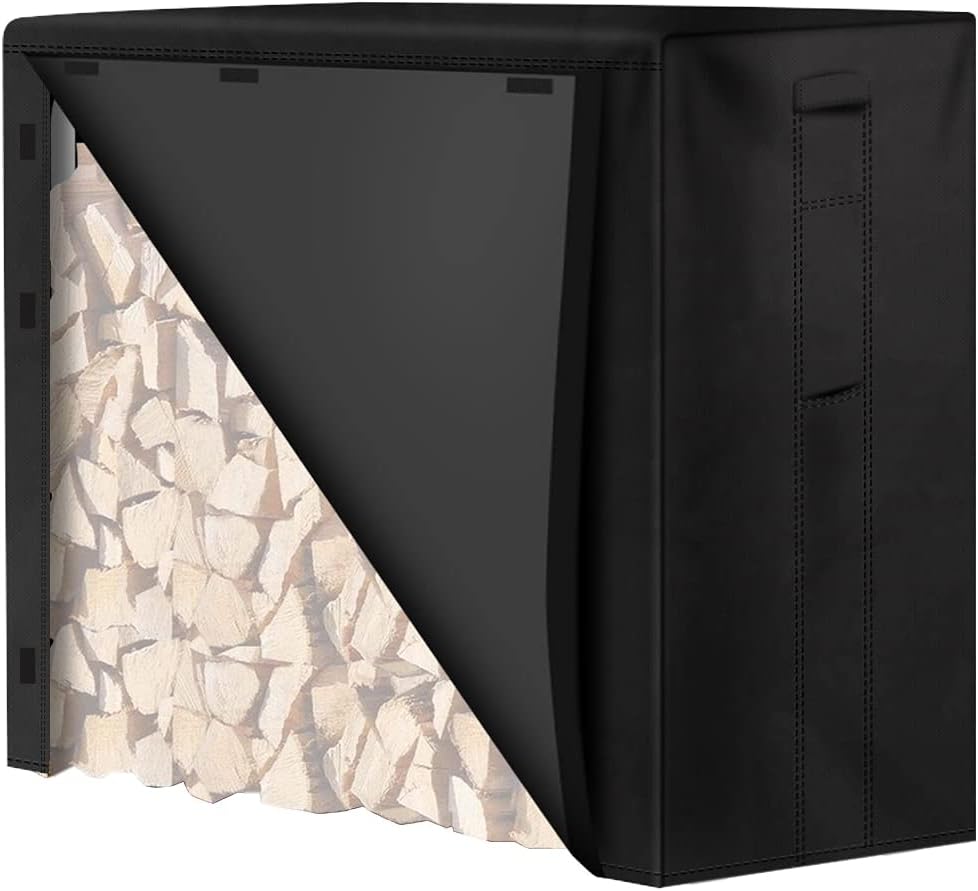 AMAGABELI GARDEN & HOME 4ft Firewood Log Rack Cover Outdoor Heavy Duty wood rack cover Waterproof Fire Wood Storage Covers 600D Oxford Fabric Fireplace Logs Holder Cover Black