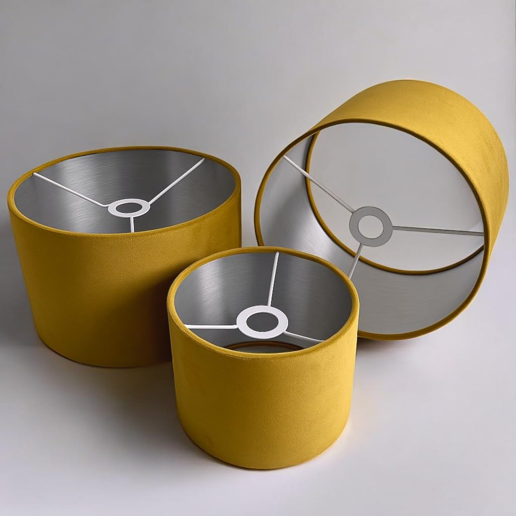 Plush Velvet Lampshade for Ceiling Shade, Table, Floor Lampshade with Brushed Silver Lining Handmade in the UK (Mustard,Diameter 30 x 20cm Height — image 1