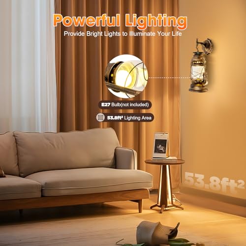Image of Wall Sconces, Retro Antique Vintage Rustic Lantern Lamp Wall Sconce Light Fixture (Yellow Bronze - 2 Pcs)
