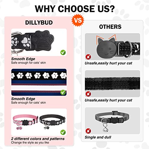 Dillybud Reflective Cat Collars Breakaway For Big Cats/Adult Cats Boys And Girls With Bell And Charm, 3/5" Width Safety Buckle Nylon Kitten Collar, 2 Pack Adjustable Soft Cute Pet Collar For Summer #TOP4