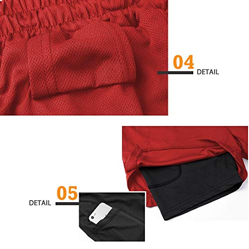 Surenow Mens Running Shorts，Workout Running Shorts For Men，2-In-1 Stealth Shorts，7-Inch Gym Yoga Outdoor Sports Shorts Red #TOP5