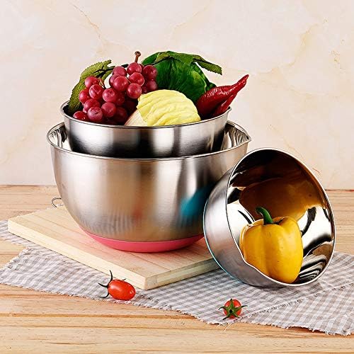 FAB4HOME Mixing Bowls 3 Pieces Stainless Steel Mixing Bowl Set Mixing Bowl with Spout Nesting Metal Bowl for Baking Cooking Food Preparing 1.5L/ 3L/ 5L Dishwasher Safe (with Silicone Bottom, 1) - 4