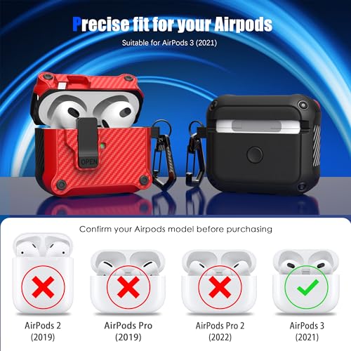 Image of RFUNGUANGO AirPods 3 Case with Lock Magnetic Lid, Red