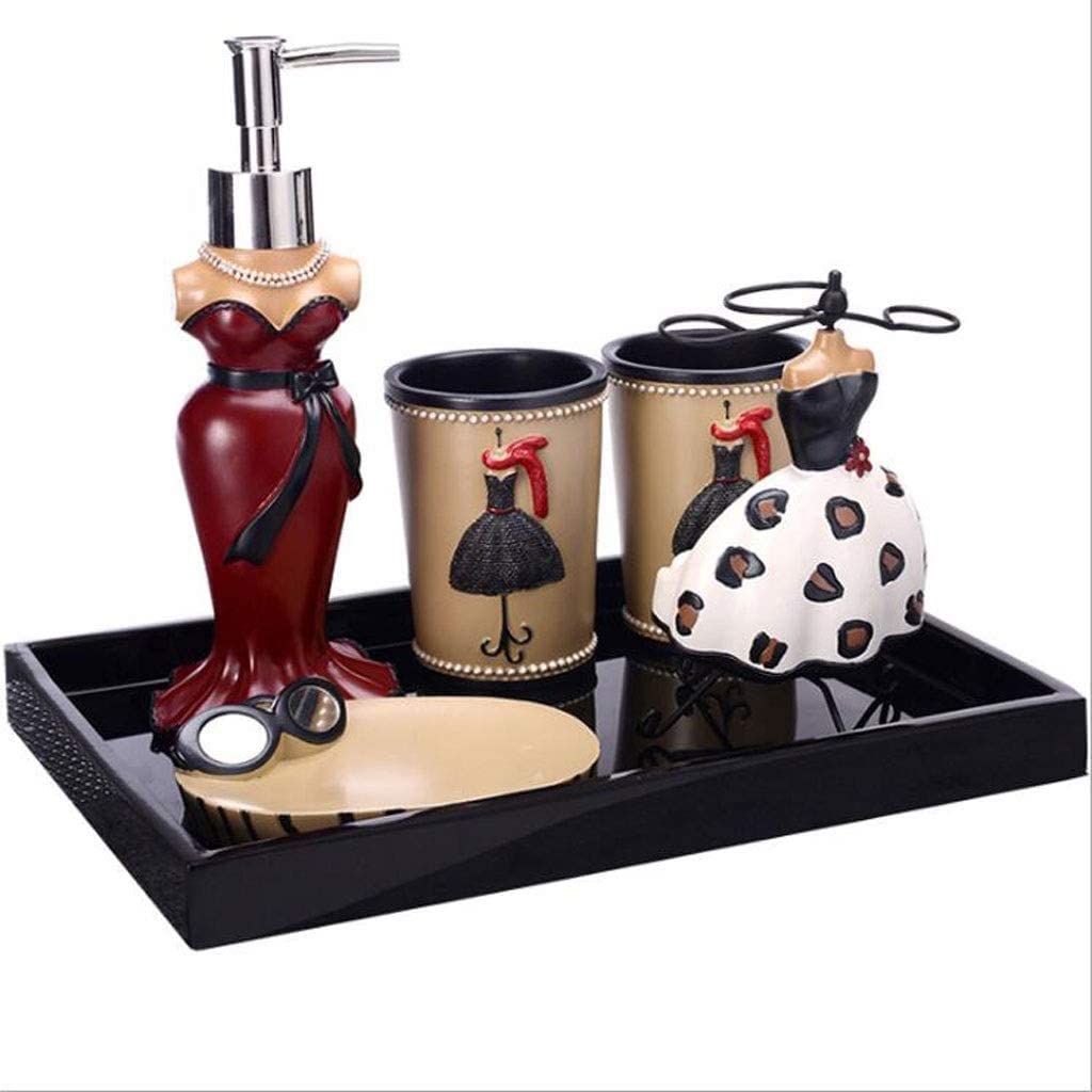 Juego de Accesorios baño Kit Juego De Accesorios De Baño De Resina, Soporte para Cepillo De Dientes, Vaso, Jabonera, Dispensador De Jabón, Juego De Baño Conjunto baño Set para el baño(6pcs)