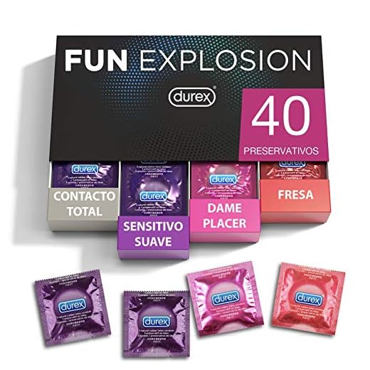 Durex Preservativos Fun Explosion Mixtos Sabor Fresa, Dame Placer, Sensitivo Suave y Contacto Total - 40 Condones