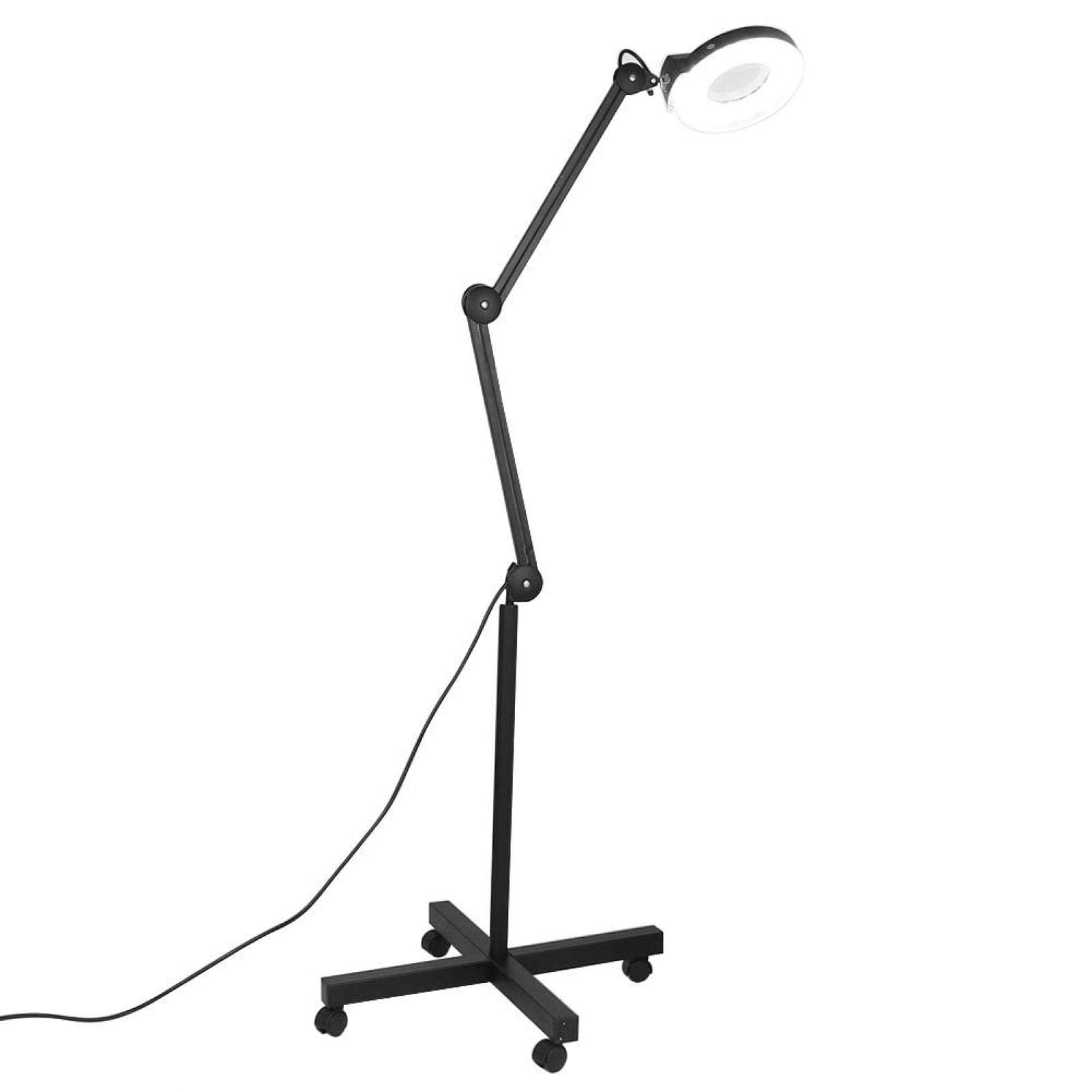 Ejoyous LED Lupenleuchte mit Rolling Standfuß, 5X Dioptrien Verstellbar Bodenstehende Kosmetikleuchte Stehlampe Arbeitsplatzlampe Kosmetik Arbeitsleuchte 220-240V Schwarz