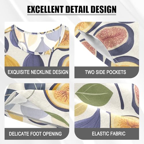 Pajama Short Sets Fig Leaf Pattern Print Soft Cotton Summer Sleepwear 2 Piece PJS Size 5-14T3