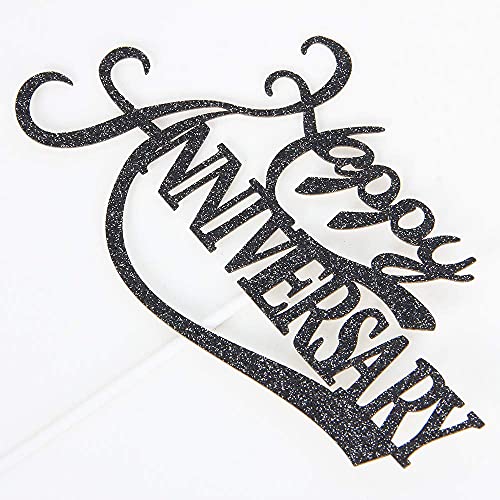 Happy Anniversary Cake Topper - Wedding Anniversary Company Anniversary Party Decoration Supplies, Black Glitter #TOP3