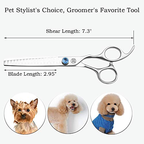 Moontay Professional Dog Grooming Straight, Curved, Thinning/Blending/Chunking Scissors Kit, Jp-440C Stainless Steel Pet Cat Hair Cutting/Trimming Shears, Silver #TOP1