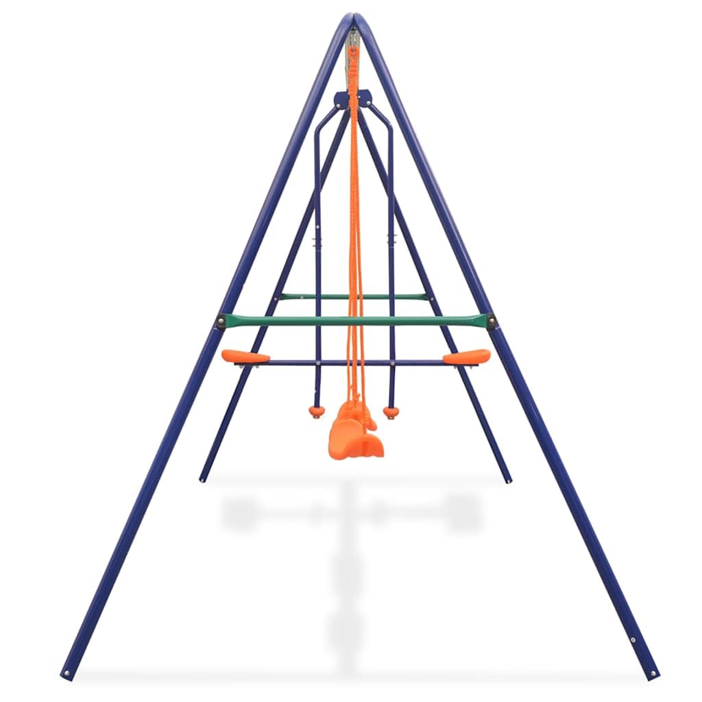 Juego de columpio de 4 asientos, color naranja, marco en A, asientos de