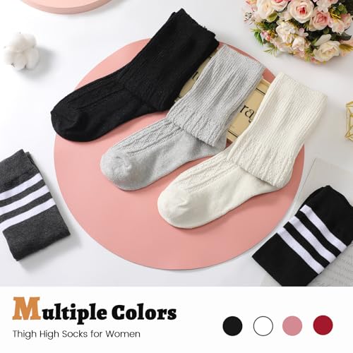 Image of Pleneal Thigh High Socks Womens Over Knee High Boot Socks Knit Leg Warmers