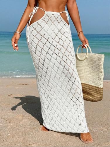 Maxi Skirt Knit Lace-up Skirt Sheer Beach Cover Up Side Tie High Waist Hollow Out Long Skirt Bodycon Skirt4