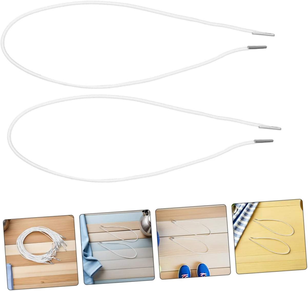 50pcs White Elastic Barbed Cords with Metal Ends 2mm Stretch Loop Strings for Mask Making, DIY Crafts, Sewing, and Hanging Tags, 40cm Elastic String for Face Mask Straps