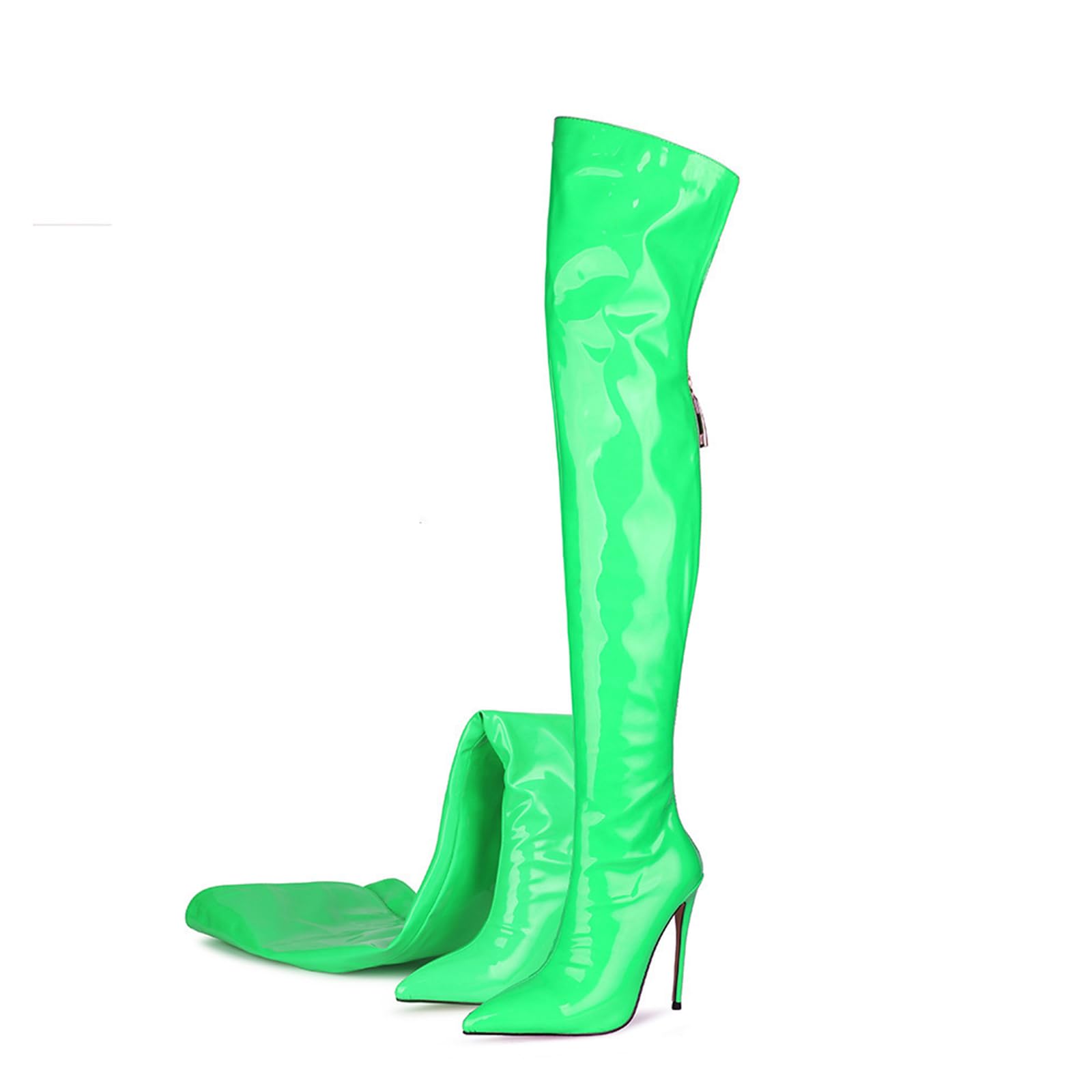 in Pelle Verniciata PU Stivali Alti Donna Punta Lato Cerniera Moda Confortevole Sexy Stiletto sopra Gli Stivali al Ginocchio