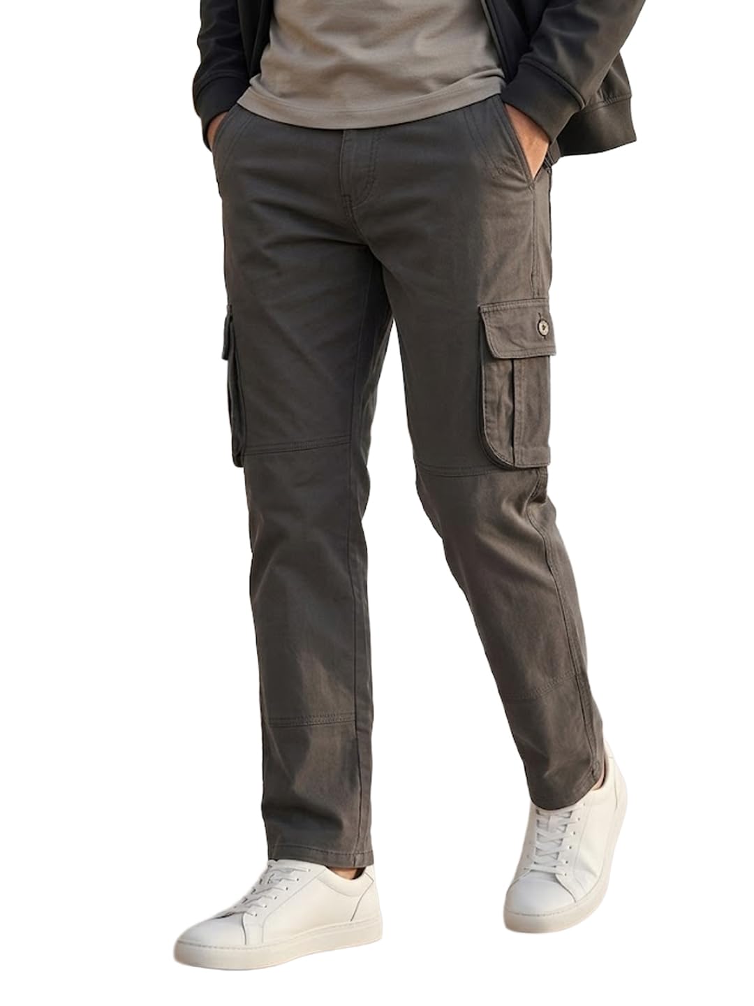 urbano fashion Men Mid Rise Regular Fit Solid Cargo Chino Pant with 6 Pockets-picture-48