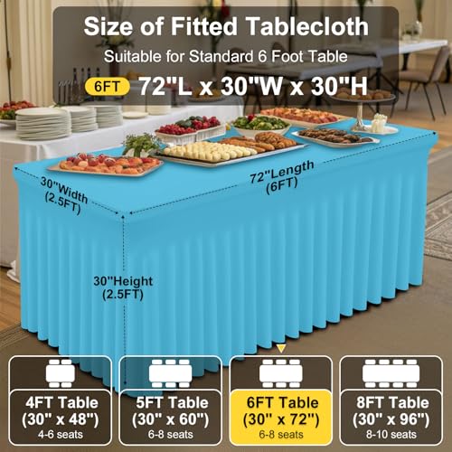 Image of Smiry Spandex Elastic Fitted Table Cloth Skirt for 6FT Rectangle Table | Stretch Washable Table Cloth, Banquet Table Cover for Wedding, Party, Indoor & Trade Shows, (Blue Mist, 72Lx30Wx30H)