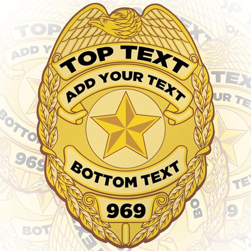 Personalized Police Badge Sticker - Officer Yellow Custom Name & Number Waterproof Vinyl Sticker for Water Bottle, Phone Case, Laptop, Tumbler - Gift for Dad, Son, Boy