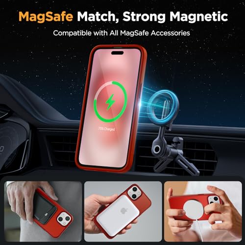 Image of Miracase Magnetic for iPhone 15 Plus Case 6.7 inch (Compatible with MagSafe)(with 2X Screen Protectors) Military-Grade Protection, Anti-Fingerprint Translucent Matte Phone Cover, Red