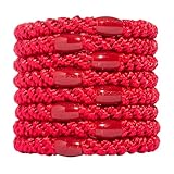 L. Erickson Red Hair Ties for Thick Hair, Grab & Go Ponytail Holders, 8 Bright Red Hair Bands, Thick No-Crease Bands with Strong Hold, Damage-Free Design, Bold Classic