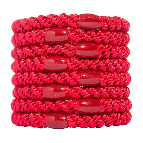 L. Erickson Red Hair Ties for Thick Hair, Grab & Go Ponytail Holders, 8 Bright Red Hair Bands, Thick No-Crease Bands with Strong Hold, Damage-Free Design, Bold Classic