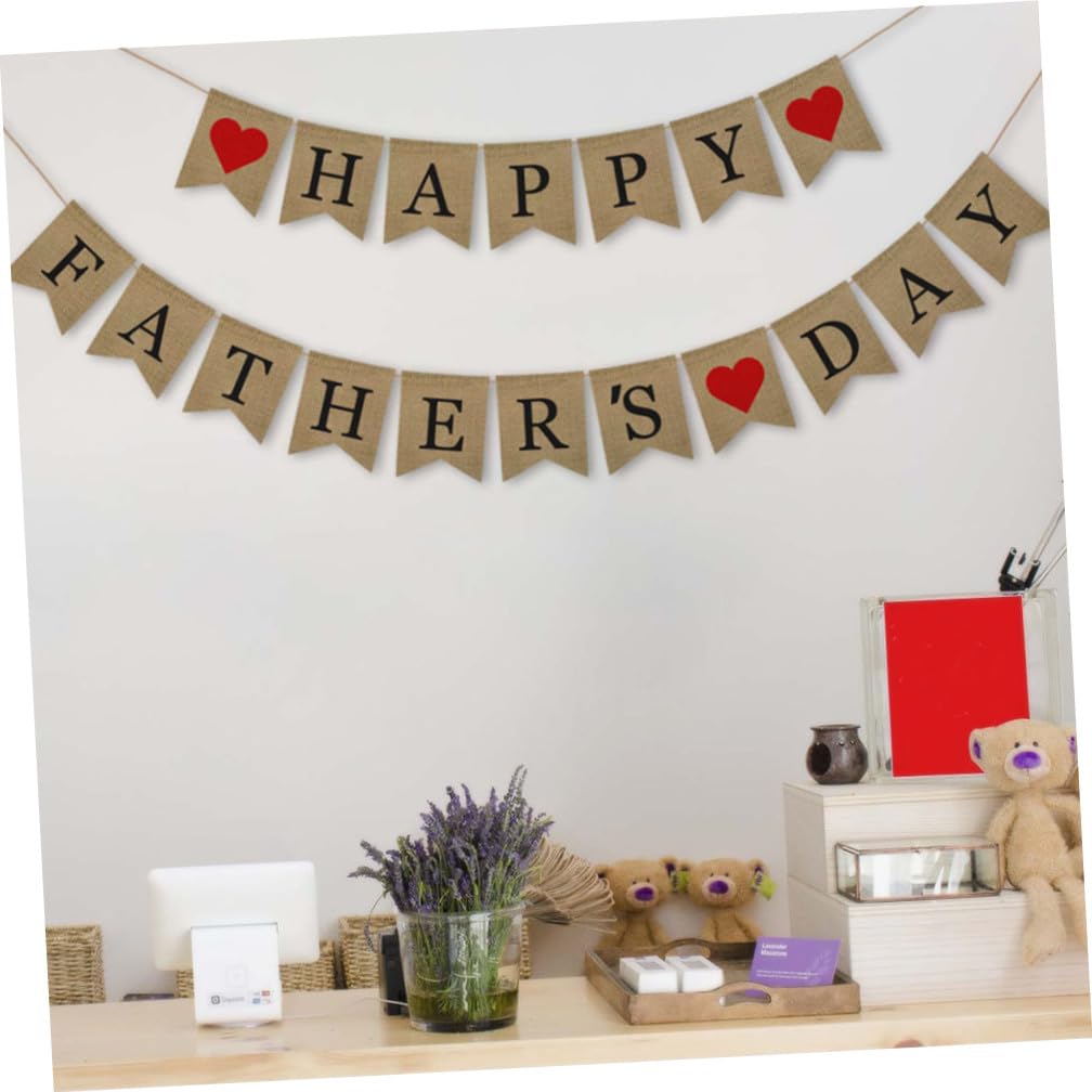 Hemobllo 3 Piezas Banderín Feliz Día del Padre Negro Letras Decorativas Corazón Rojo Guirnalda de Arpillera para Fiesta Interior y Exterior Decoración Temática
