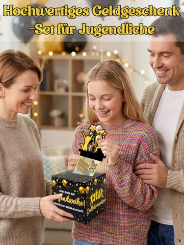 Geldgeschenk Jugendweihe Überraschungsbox - DIY Schwarz Gold Geschenk Verpackung Box, Verpackung Geldgeschenk Jugendweihe Geschenke für Mädchen & Junge
