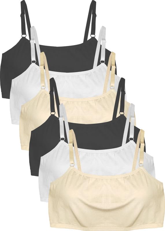 Image of Pack of 3 & 6 Solid Beginner Bras for Girls /Kids: Half Slips & Camisoles (in, Age, 13 Years, 14 Years, Regular, Black, White & Skin)